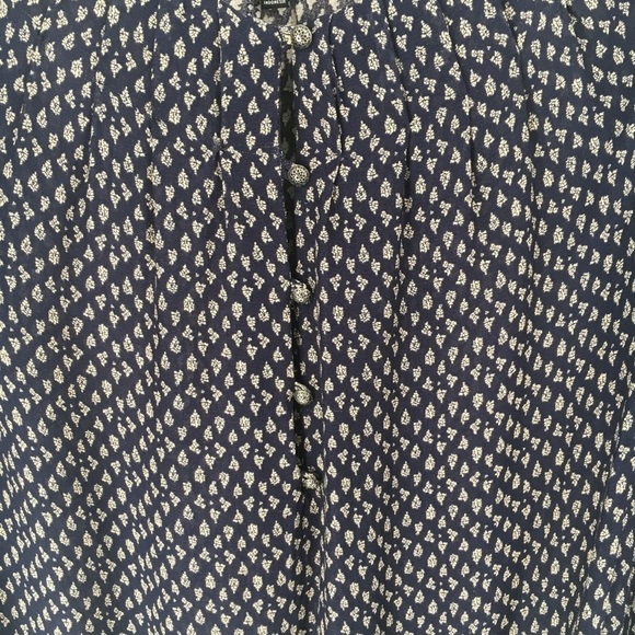 Lucky Brand Navy & Ivory Geometric Print Tie Sleeve Bohemian Blouse - Sz XS - Picture 5 of 16